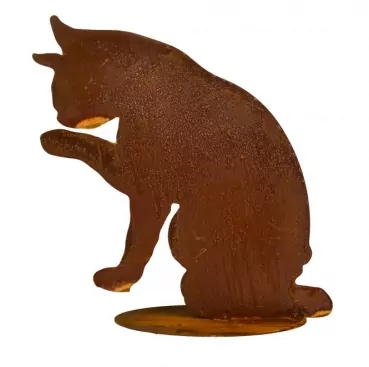 Katze putzend | Edelrost Figur | H. 28 cm